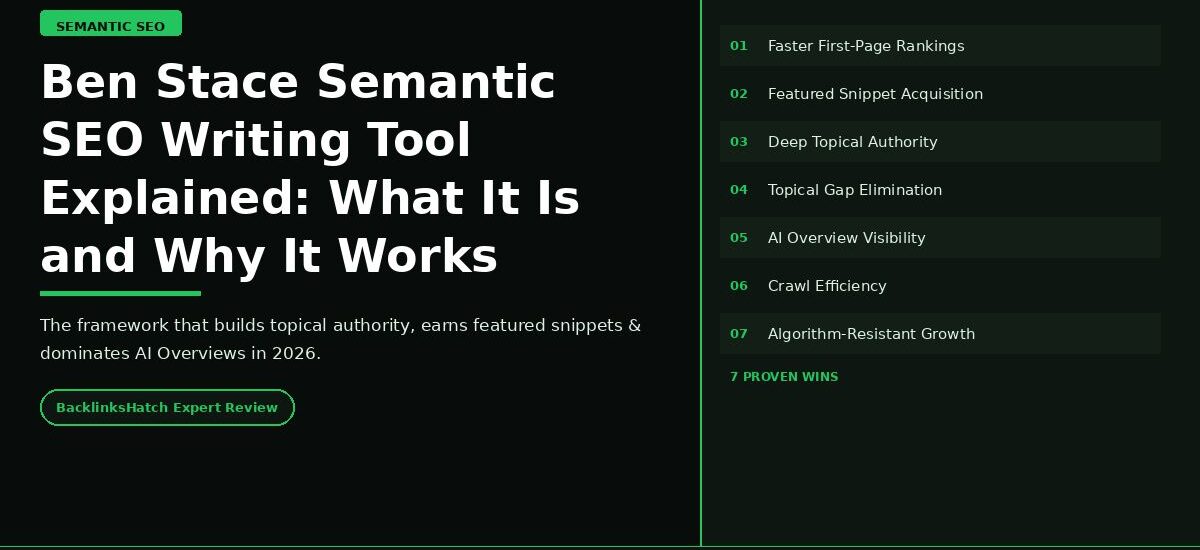 Ben Stace Semantic SEO Writing Tool explained — 7 proven wins for topical authority and AI Overview rankings