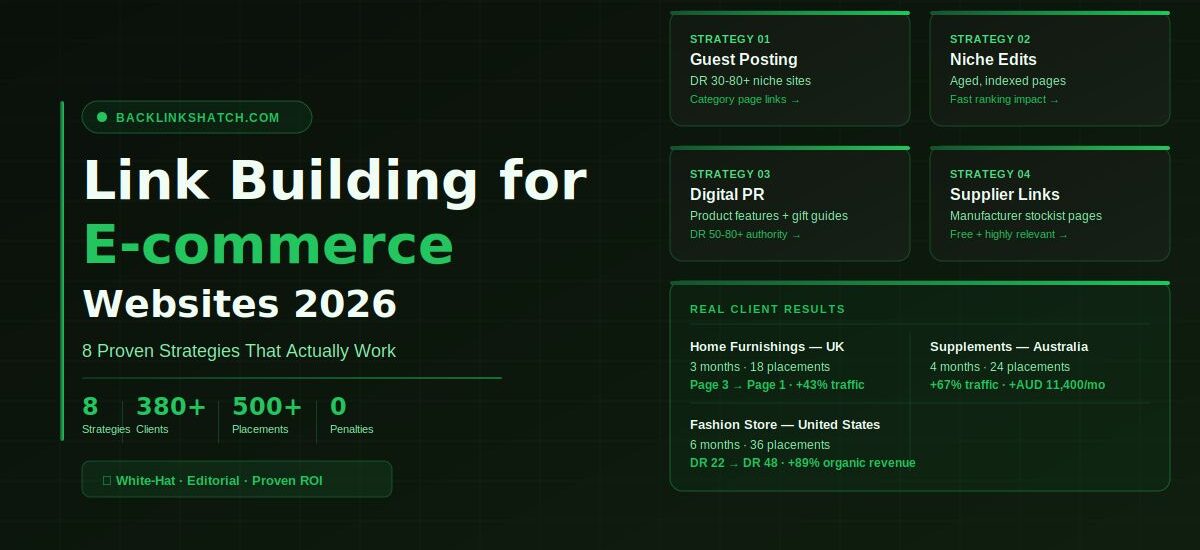 Link building for e-commerce websites 2026 — 8 proven strategies by BacklinksHatch with real client results