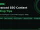 11 advanced SEO content writing tips infographic by BacklinksHatch showing strategies for more organic traffic