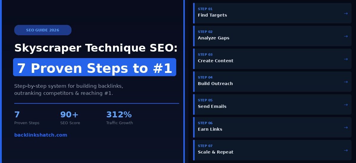 Skyscraper technique SEO guide showing 7 proven steps to reach Google position 1